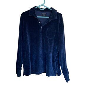 Todd Snyder Mens Size Large Navy Blue Pullover Collared Velour Polo Shirt Casual